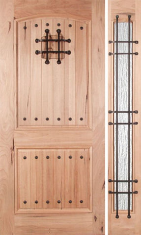 WDMA 42x80 Door (3ft6in by 6ft8in) Exterior Walnut Rustica Single Door/1side Rain Glass and Cage with Speakeasy 1