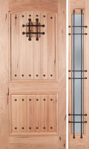 WDMA 42x80 Door (3ft6in by 6ft8in) Exterior Walnut Rustica Single Door/1side Reed Glass and Cage with Speakeasy 1