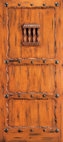 WDMA 42x96 Door (3ft6in by 8ft) Exterior Knotty Alder Single Door 3-Panel Speakeasy Clavos 1