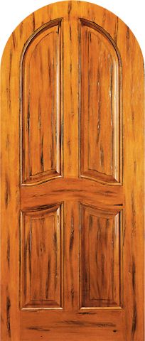 WDMA 42x96 Door (3ft6in by 8ft) Exterior Tropical Hardwood RA-440 Round Top Raised 4-Panel Tropical Rustic Hardwood Entry Single Door 1