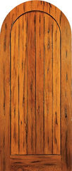WDMA 42x96 Door (3ft6in by 8ft) Exterior Tropical Hardwood RA-480 Round Top Plank Grooved 1-Panel Rustic Hardwood Single Door 1