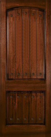 WDMA 42x96 Door (3ft6in by 8ft) Exterior Mahogany 42in x 96in Arch 2 Panel V-Grooved DoorCraft Door with Clavos 1