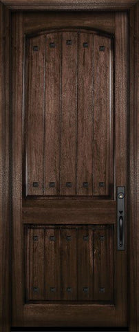 WDMA 42x96 Door (3ft6in by 8ft) Exterior Mahogany 42in x 96in Arch 2 Panel V-Grooved DoorCraft Door with Clavos 2