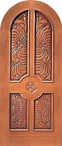WDMA 42x96 Door (3ft6in by 8ft) Exterior Mahogany Round Top Single Door Floral Hand Carved 4-Panel in  1