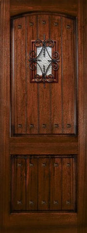 WDMA 42x96 Door (3ft6in by 8ft) Exterior Mahogany 42in x 96in Arch 2 Panel V-Grooved DoorCraft Door with Speakeasy / Clavos 1