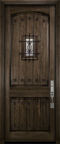 WDMA 42x96 Door (3ft6in by 8ft) Exterior Mahogany 42in x 96in Arch 2 Panel V-Grooved DoorCraft Door with Speakeasy / Clavos 2