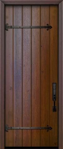 WDMA 42x96 Door (3ft6in by 8ft) Exterior Swing Mahogany 42in x 96in Square Top Plank Portobello Door with Straps 1