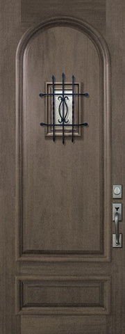 WDMA 42x96 Door (3ft6in by 8ft) Exterior Mahogany 42in x 96in Radius 2 Panel Portobello Door with Speakeasy 1