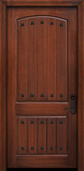 WDMA 42x96 Door (3ft6in by 8ft) Exterior Mahogany 42in x 96in 2 Panel Arch V-Groove Door with Clavos 1