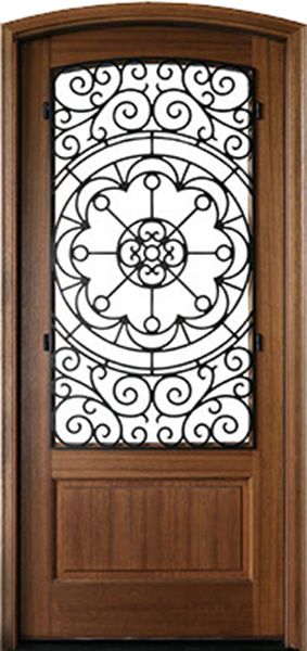 WDMA 42x96 Door (3ft6in by 8ft) Exterior Swing Mahogany Trinity Single Door/Arch Top w Iron #1 2-1/4 Thick 1