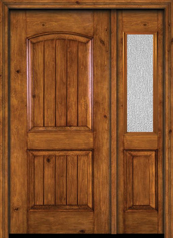 WDMA 44x80 Door (3ft8in by 6ft8in) Exterior Knotty Alder Alder Rustic V-Grooved Panel Single Entry Door Sidelight Rain Glass 1