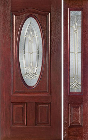 WDMA 44x80 Door (3ft8in by 6ft8in) Exterior Cherry Oval Three Panel Single Entry Door Sidelight BT Glass 1