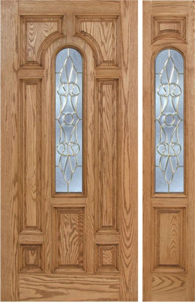 WDMA 44x80 Door (3ft8in by 6ft8in) Exterior Oak Carrick Single Door/1side w/ L Glass - 6ft8in Tall 1