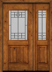 WDMA 44x80 Door (3ft8in by 6ft8in) Exterior Cherry Alder Rustic V-Grooved Panel 1/2 Lite Single Entry Door Sidelight Beaufort Glass 1