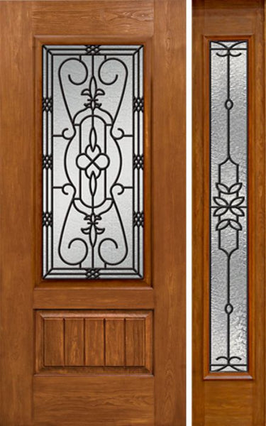 WDMA 44x80 Door (3ft8in by 6ft8in) Exterior Cherry Plank Panel 3/4 Lite Single Entry Door Sidelight Full Lite w/ MD Glass 1