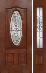 WDMA 44x80 Door (3ft8in by 6ft8in) Exterior Mahogany Oval Three Panel Single Entry Door Sidelight CD Glass 1