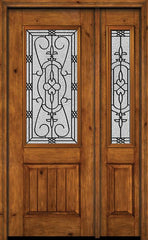 WDMA 44x96 Door (3ft8in by 8ft) Exterior Knotty Alder 96in Alder Rustic V-Grooved Panel 2/3 Lite Single Entry Door Sidelight Jacinto Glass 1