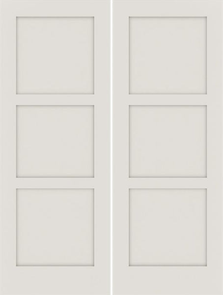 WDMA 48x80 Door (4ft by 6ft8in) Interior Swing Smooth 80in Primed 3 Panel Shaker Double Door|1-3/4in Thick 1