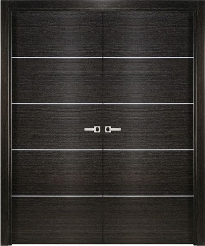 WDMA 48x80 Door (4ft by 6ft8in) Interior Swing Black Apricot Modern Double Door Italian Legna Nera Decorative Strips 1