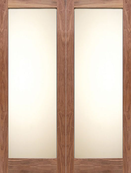 WDMA 48x80 Door (4ft by 6ft8in) Interior Swing Walnut Full Lite Shaker Style Double Door w/ Matte Glass SH-14 1