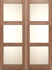 WDMA 48x80 Door (4ft by 6ft8in) Interior Barn Walnut 3 Lite Shaker Double Door w/ Matte Glass SH-19 1