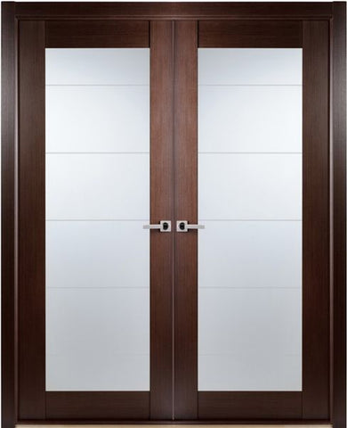 WDMA 48x80 Door (4ft by 6ft8in) Interior Pocket Wenge Contemporary African Double Door Lined Frosted Glass 1