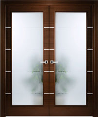 WDMA 48x80 Door (4ft by 6ft8in) Interior Swing Wenge Double Door w Frosted Glass Decorative Strips 1