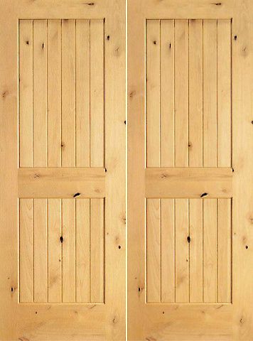 WDMA 48x80 Door (4ft by 6ft8in) Interior Swing Knotty Alder S/W-96 Wood 2 Panel V-Grooved Double Door 1