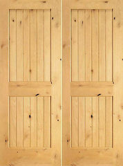 WDMA 48x80 Door (4ft by 6ft8in) Interior Swing Knotty Alder S/W-96 Wood 2 Panel V-Grooved Double Door 1