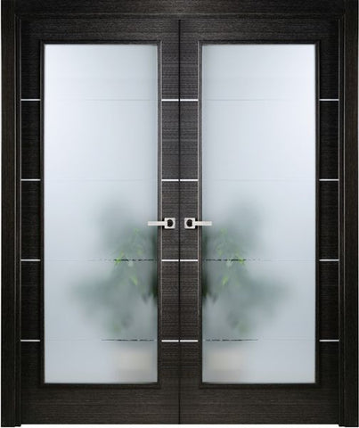WDMA 48x80 Door (4ft by 6ft8in) Interior Barn Black Apricot Modern Double Door Italian Legna Nera with Frosted Glass 1