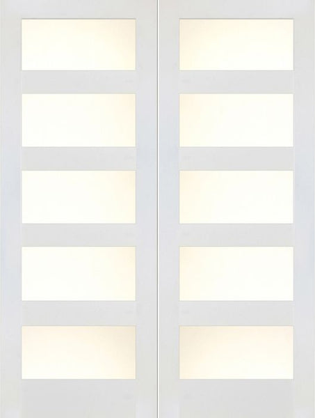 WDMA 48x80 Door (4ft by 6ft8in) Interior Swing Paint grade 4 Lite / 5 Lite Shaker White Double Door w/ Matte Glass SH-20 1