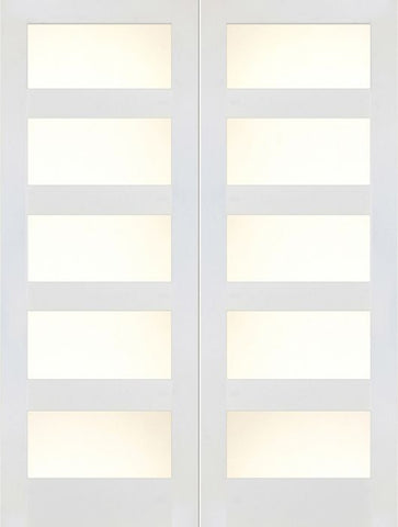 WDMA 48x80 Door (4ft by 6ft8in) Interior Swing Paint grade 4 Lite / 5 Lite Shaker White Double Door w/ Matte Glass SH-20 1