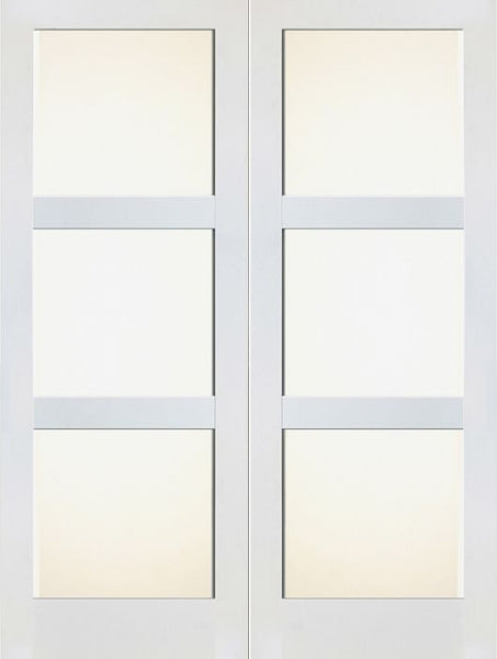 WDMA 48x80 Door (4ft by 6ft8in) Interior Barn Paint grade 3 Lite Shaker White Double Door w/ Matte Glass SH-19 1