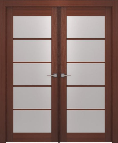 WDMA 48x80 Door (4ft by 6ft8in) Interior Swing Wenge Prefinished 5 Lite French Modern Double Door 1