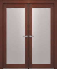 WDMA 48x80 Door (4ft by 6ft8in) Interior Barn Wenge Prefinished 1 Lite French Modern Double Door 1