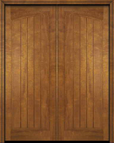 WDMA 48x80 Door (4ft by 6ft8in) Exterior Barn Mahogany Arch Panel V-Grooved Plank Rustic-Old World or Interior Double Door 1