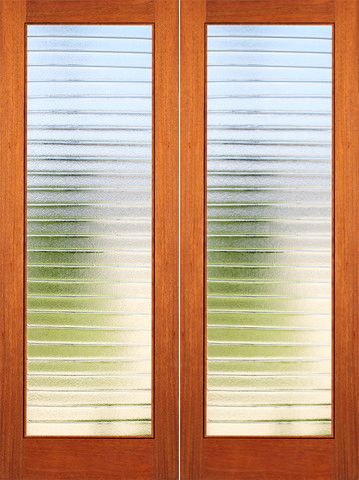WDMA 48x84 Door (4ft by 7ft) Interior Swing Mahogany Modern Double Door 1-Lite FG-7 Deco Bars Glass 1