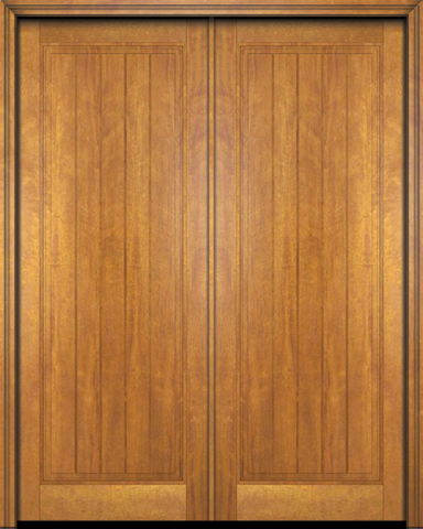 WDMA 48x84 Door (4ft by 7ft) Exterior Barn Mahogany Rustic-Old World Home Style 1 Panel V-Grooved Plank or Interior Double Door 1
