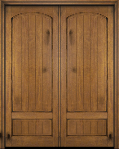 WDMA 48x84 Door (4ft by 7ft) Interior Swing Mahogany 2 Panel Arch Top V-Grooved Plank Exterior or Double Door 1