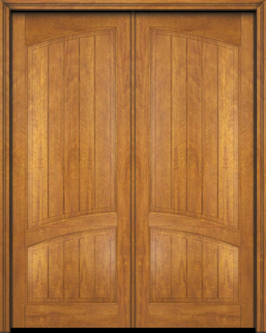 WDMA 48x84 Door (4ft by 7ft) Interior Barn Mahogany 2 Panel Arch Top V-Grooved Plank Rustic-Old World Exterior or Double Door 2