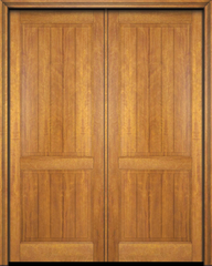 WDMA 48x84 Door (4ft by 7ft) Exterior Barn Mahogany 2 Panel V-Grooved Plank Rustic-Old World or Interior Double Door 1