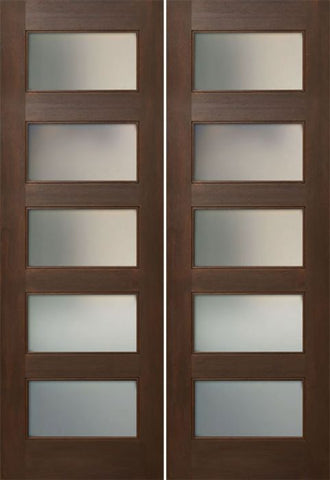 WDMA 48x96 Door (4ft by 8ft) Interior Mahogany 96in Five Lite Square Sticking w/Reveal Double Door 1