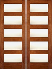 WDMA 48x96 Door (4ft by 8ft) Interior Swing Mahogany RB-02 Wood Contemporary Matte Glass Double Door 1