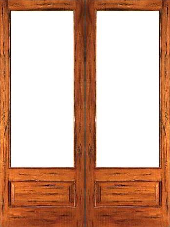 WDMA 48x96 Door (4ft by 8ft) Interior Barn Tropical Hardwood Rustic-1-lite-P/B Solid Wood 1 Panel IG Glass Double Door 1
