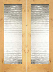 WDMA 48x96 Door (4ft by 8ft) Interior Swing Knotty Alder Conemporary Double Door 1-Lite FG-2 Small Wave Glass 1