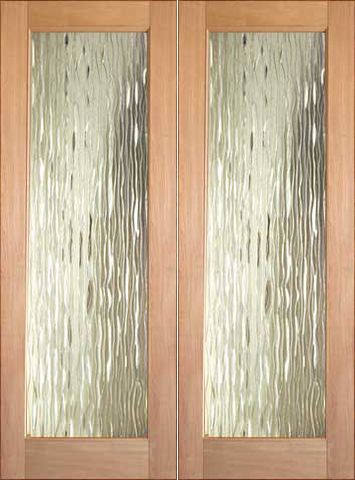 WDMA 48x96 Door (4ft by 8ft) Interior Swing Tropical Hardwood Conemporary Glass Double Door FG-3 Waterfall 1