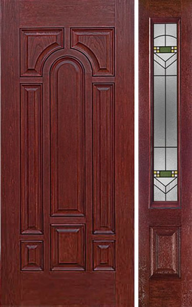 WDMA 50x80 Door (4ft2in by 6ft8in) Exterior Cherry Center Arch Panel Solid Single Entry Door Sidelight GR Glass 1