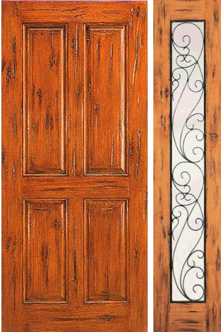 WDMA 50x80 Door (4ft2in by 6ft8in) Exterior Knotty Alder Door with One Sidelight Prehung 4-Panel 1