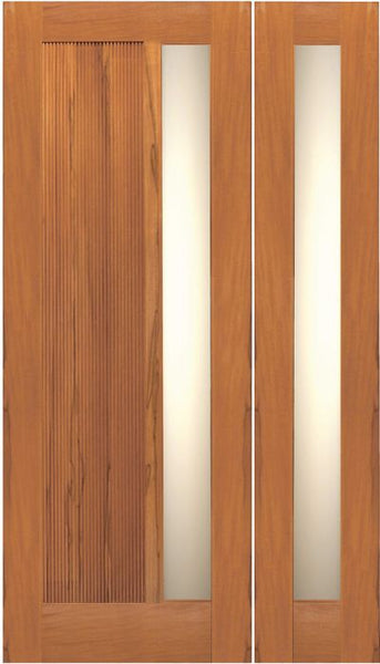 WDMA 50x80 Door (4ft2in by 6ft8in) Exterior Tropical Hardwood Contemporary Single Door One Sidelight with Insulated Matte Glass 1