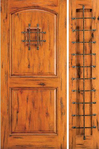 WDMA 50x80 Door (4ft2in by 6ft8in) Exterior Knotty Alder Entry Prehung Door with One Sidelight Speakeasy 1